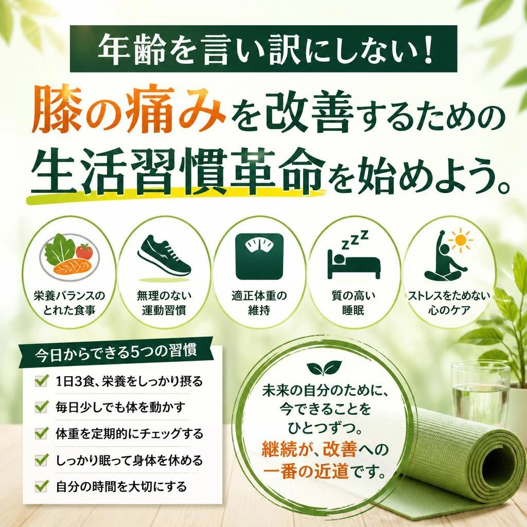 年齢を言い訳にしない！膝の痛みを改善するための生活習慣革命を始めよう。