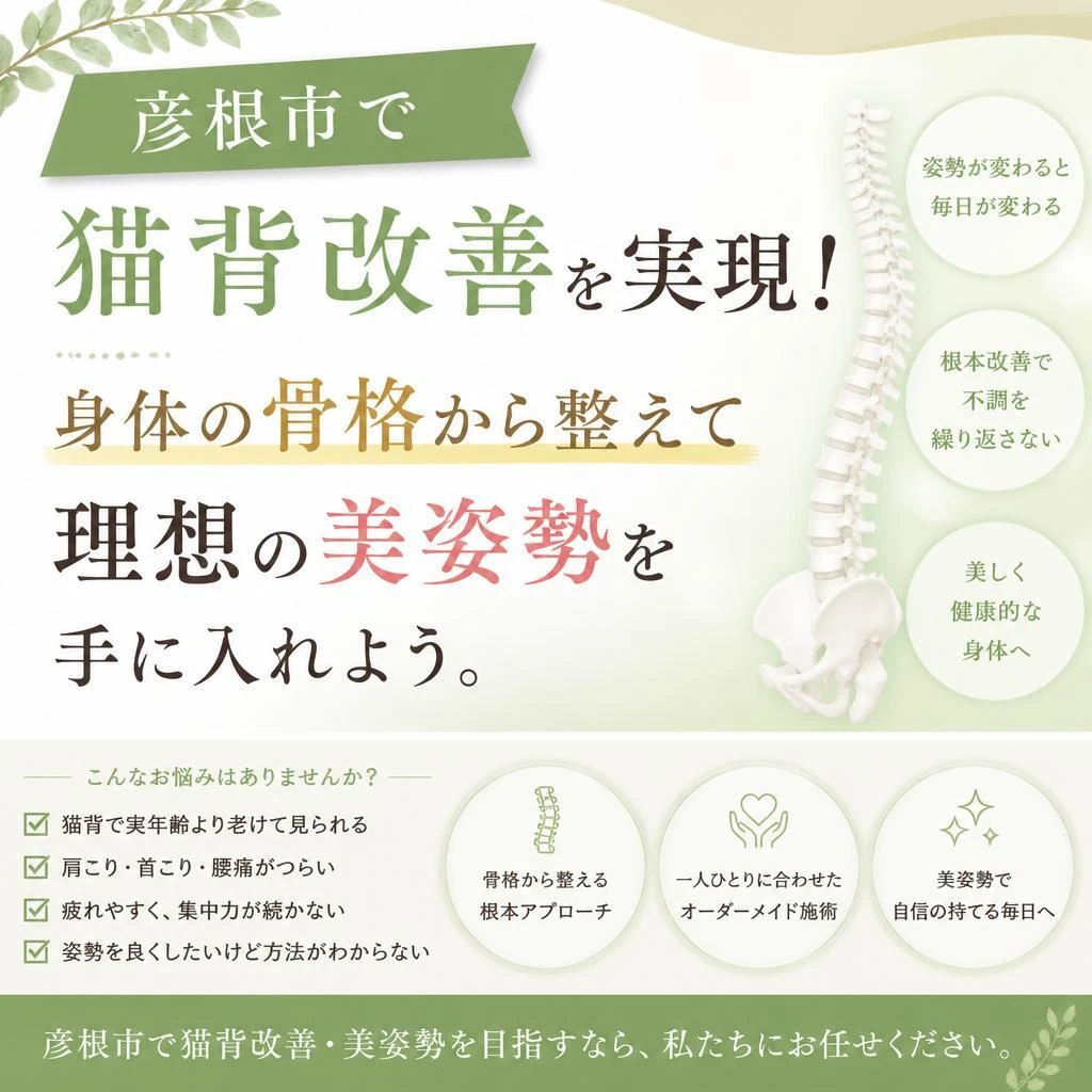 彦根市で猫背改善を実現！身体の骨格から整えて理想の美姿勢を手に入れよう。