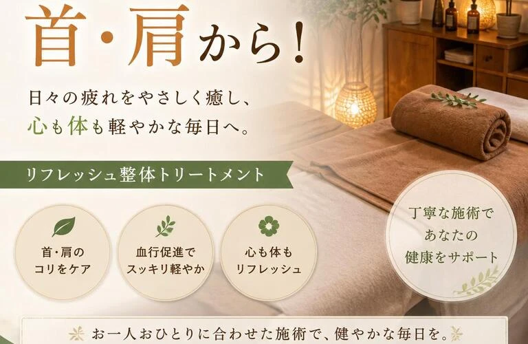 健康維持は首・肩から！彦根市でのリフレッシュ整体トリートメント