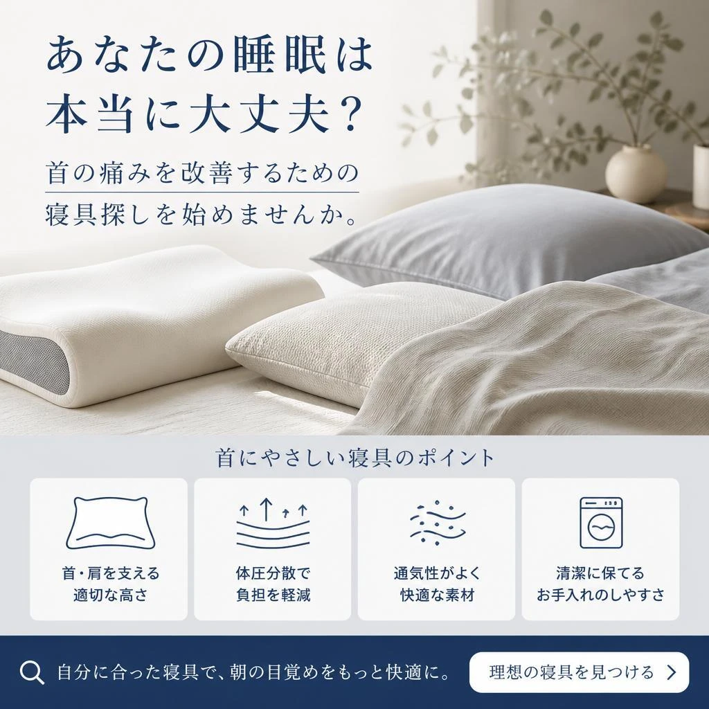 あなたの睡眠は本当に大丈夫？首の痛みを改善するための寝具探しを始めませんか。