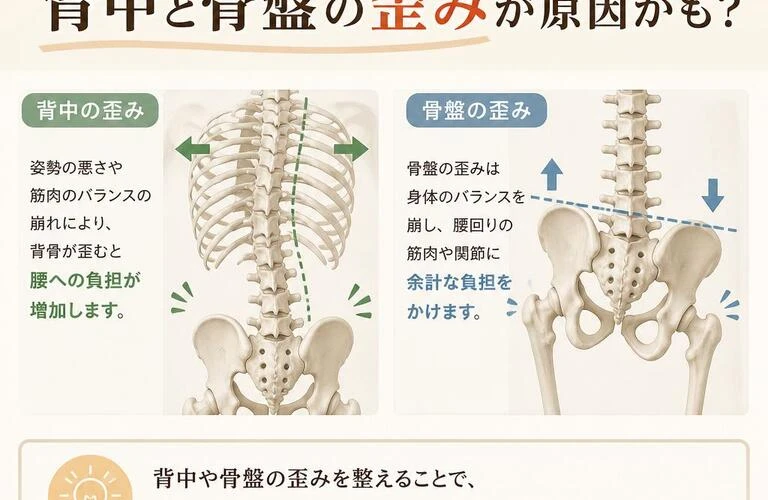 腰痛は背中と骨盤の歪みが原因かも？