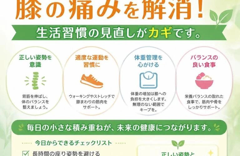 姿勢を正して膝の痛みを解消！生活習慣の見直しがカギです。