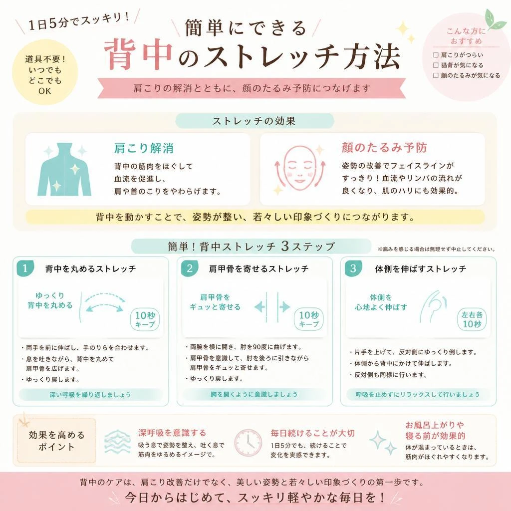 背中のストレッチで肩こり解消！